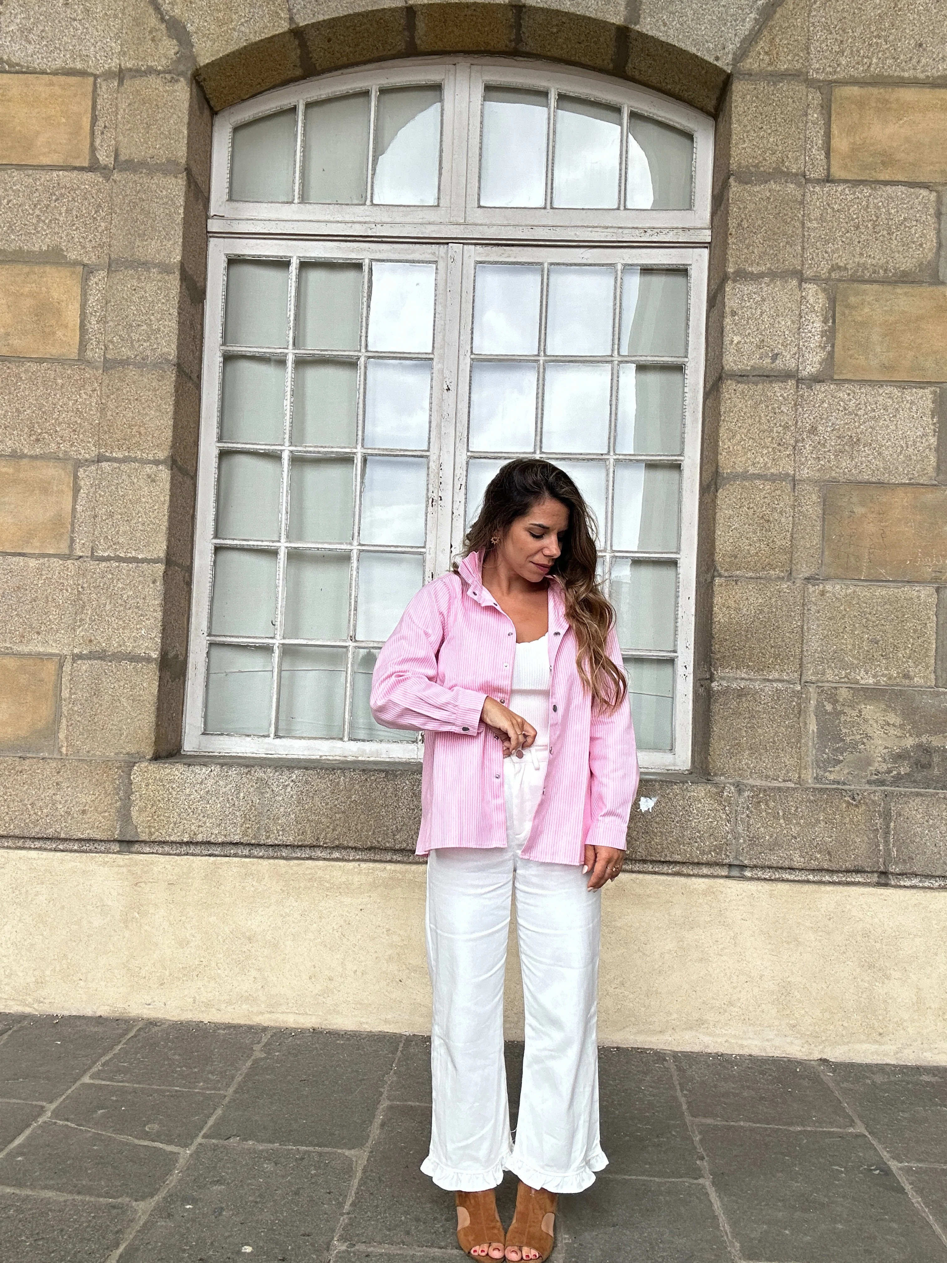 Veste En Jean Céleste À Rayures - Roses - Image 7