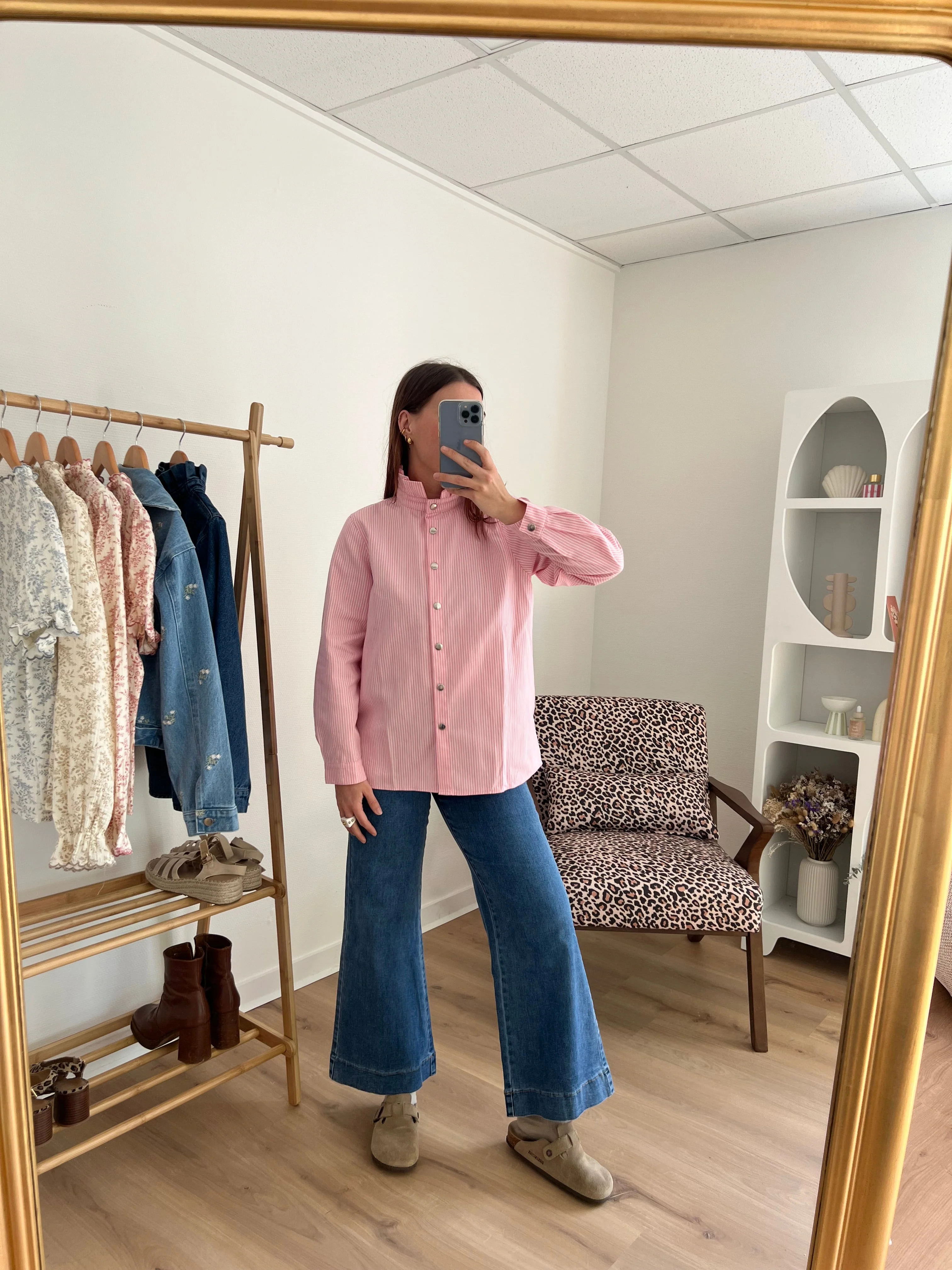 Veste En Jean Céleste À Rayures - Roses - Image 8