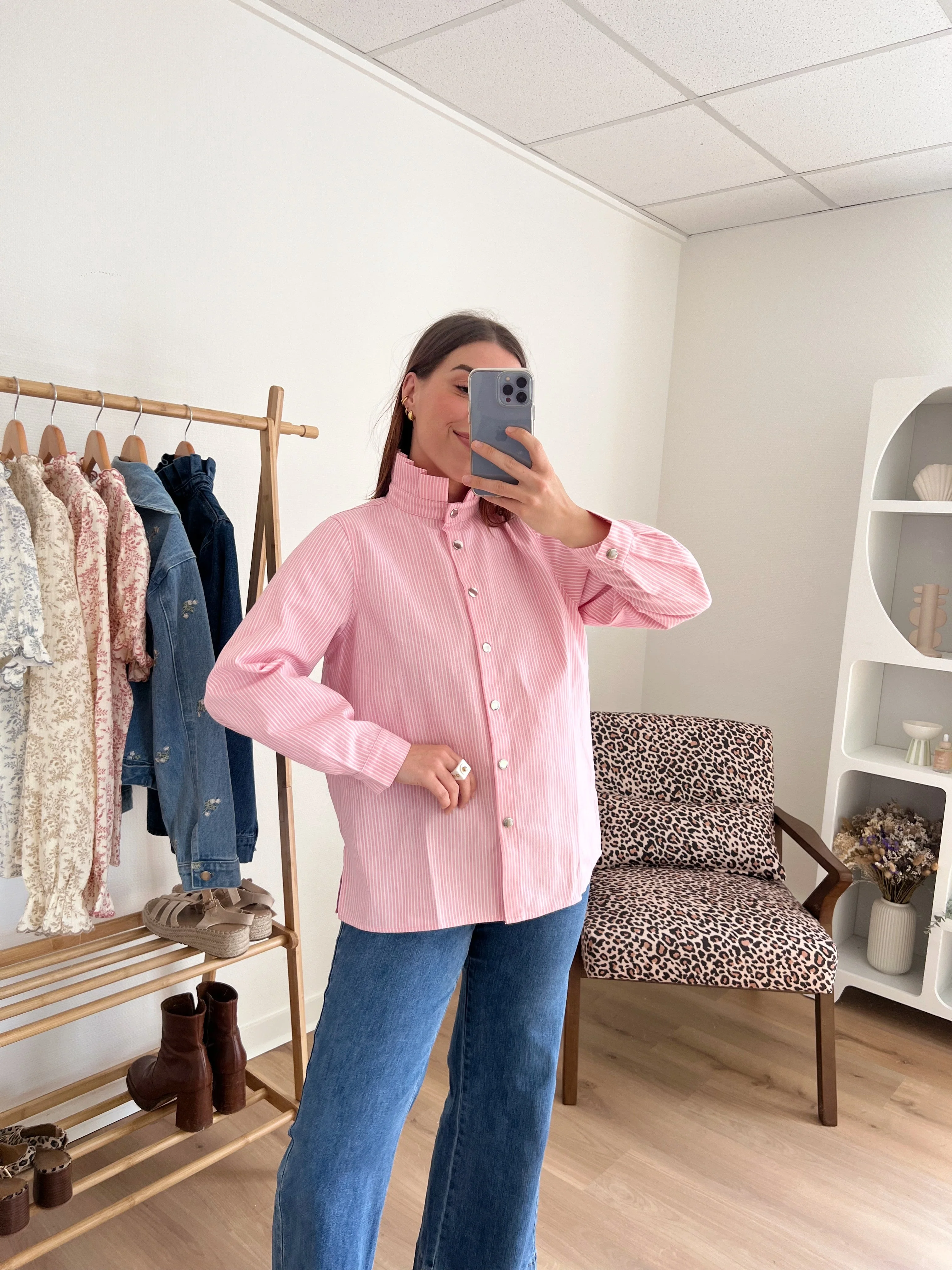 Veste En Jean Céleste À Rayures - Roses - Image 9