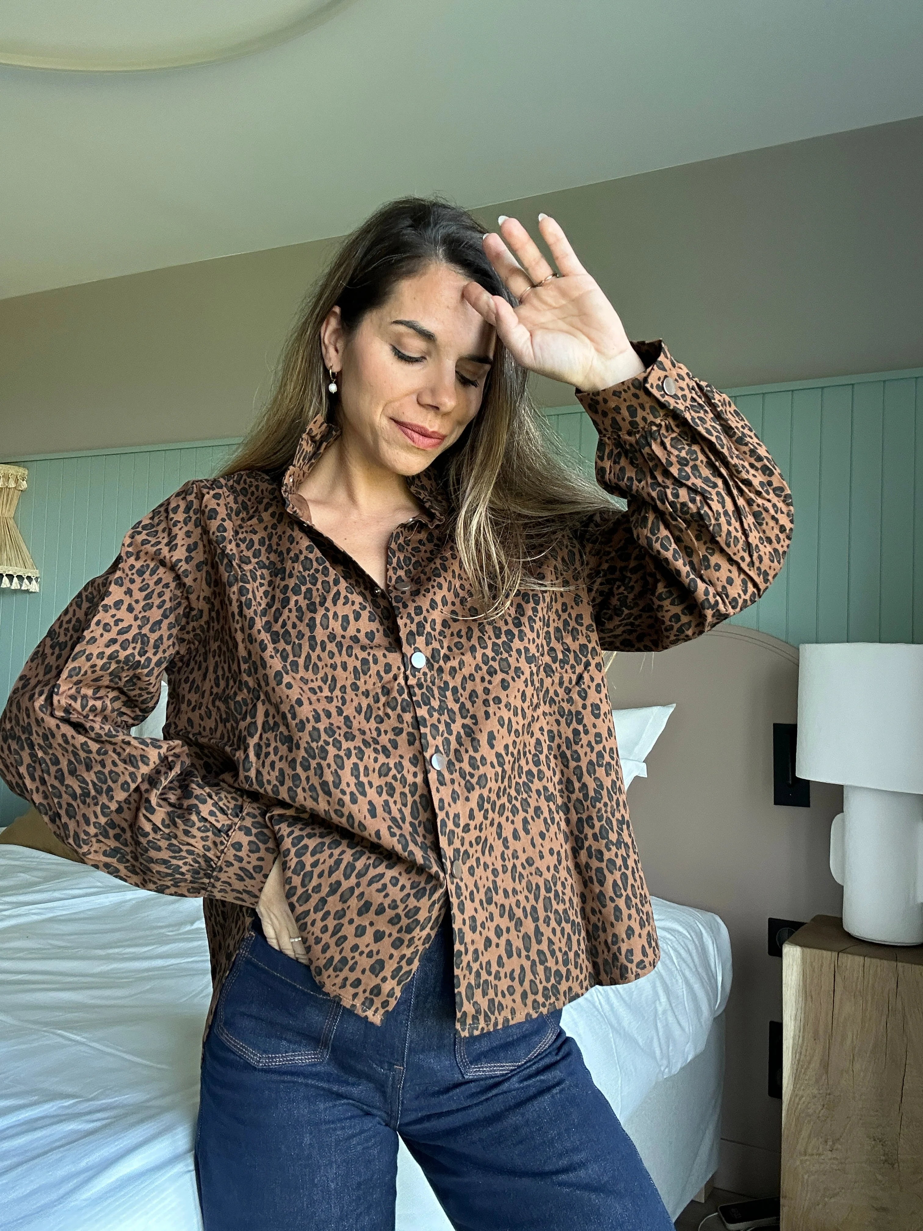 Veste En Jean Céleste Léopard Marron - Image 2