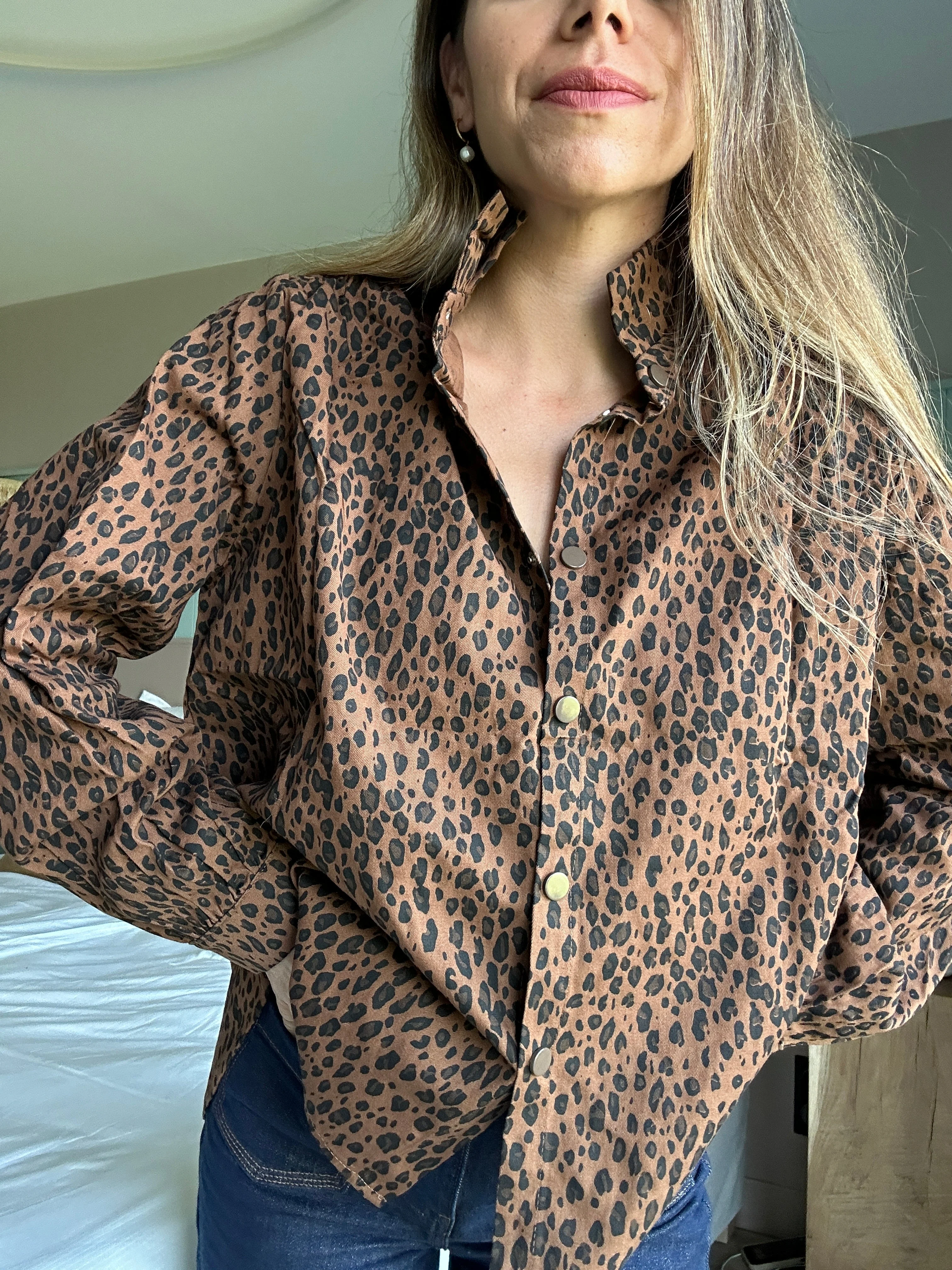 Veste En Jean Céleste Léopard Marron - Image 6