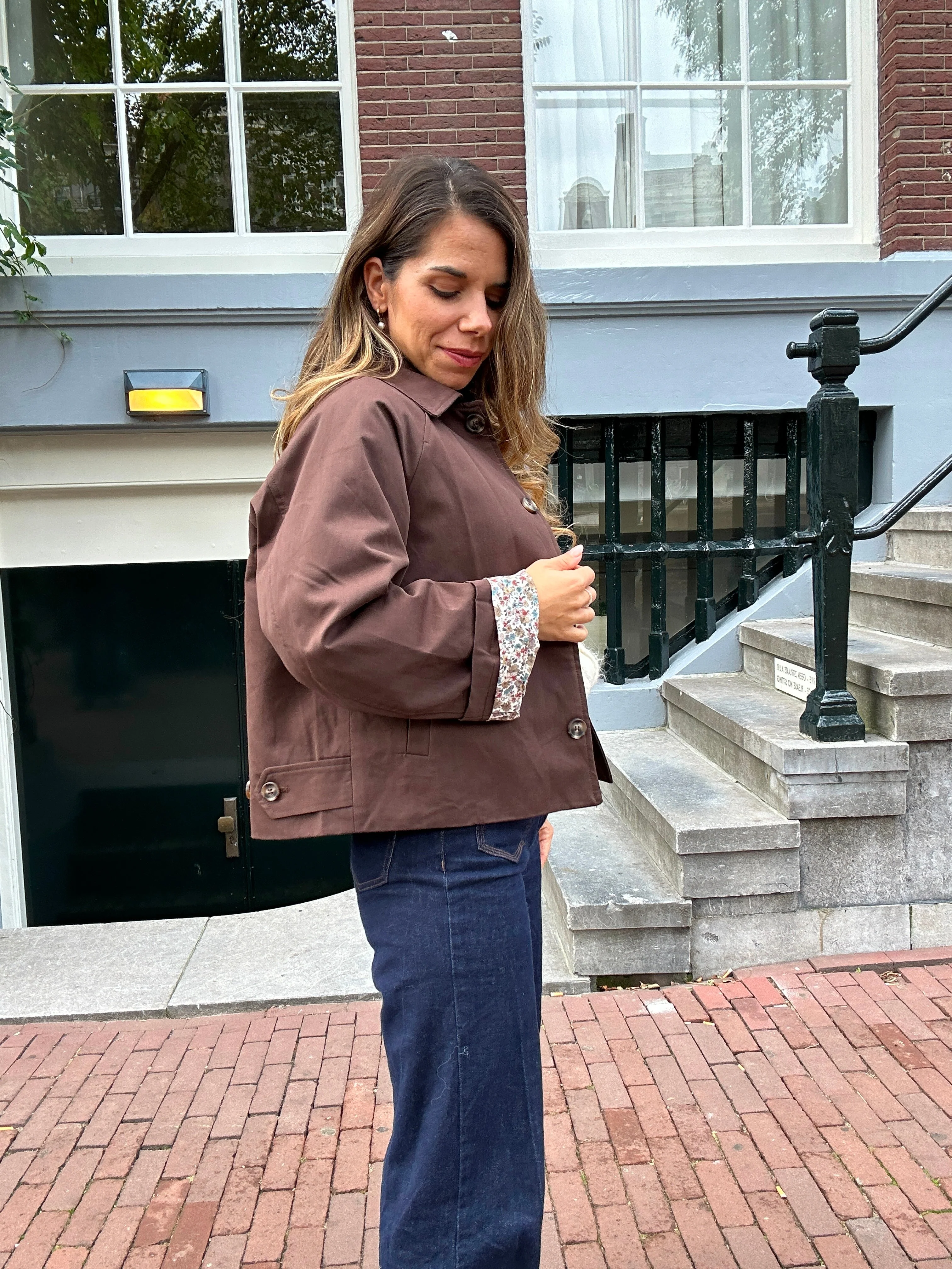 Veste Trench Edith En Coton Liberty Marron - Image 3