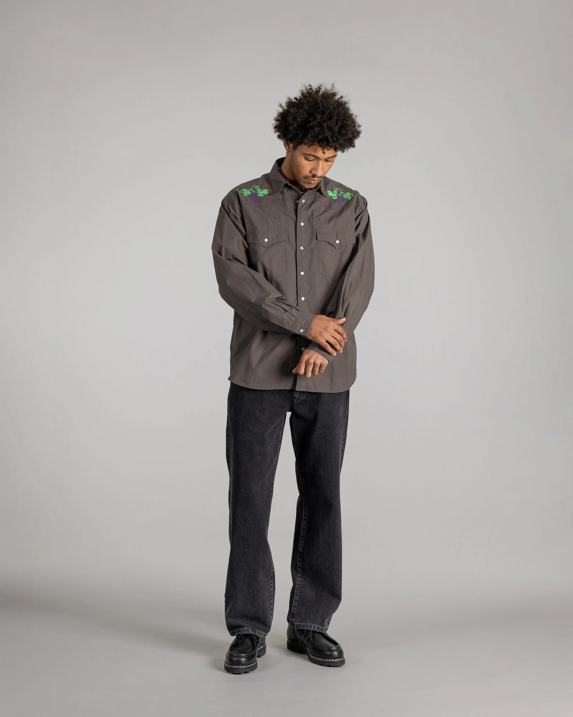 Western Shirt - Washed Black Poplin - Image 7